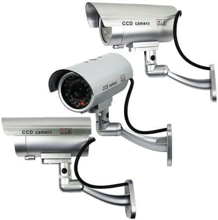 Camera Security Surveillance Dummy IR LED Camera - 3 Pack, Silver