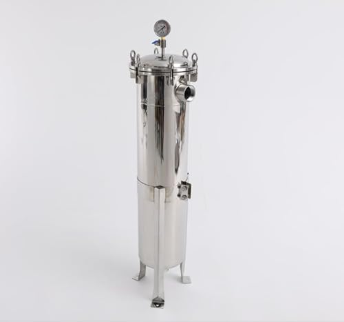 Stainless Steel Bag Filter Housing 7.1x31.9 Inch, 4.95 Sq Ft Filtration Area, 1.0MPa Pressure Vessel with Pressure Gauge, for Industrial Water Oil Ink Filtration