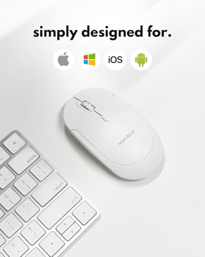Image of Macally Wireless Bluetooth Mouse for Mac, MacBook Pro /Air, iPad, and PC - Quiet Click and Comfortable Compatible Apple Mouse Wireless - Rechargeable - White