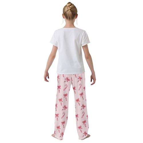 Pajama Bottoms, Pink Candy Cane Bows Pajamas Pant Sleep Long Pants Lounge Wear Sleepwear Soft Pjs3