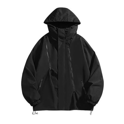 Veste imperméable à capuche homme noir vêtement pluie léger zippé taille 3XL