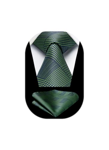 Image of HISDERN Ties for Men Solid Houndstooth Neckties Handkerchief Formal Business Tie & Pocket Square Set Wedding Party