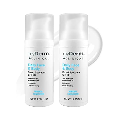 Twin Pack - myDerm CLINICAL Daily Face & Body SPF 33 Mineral Sunscreen Lotion (2 Pack) Cover