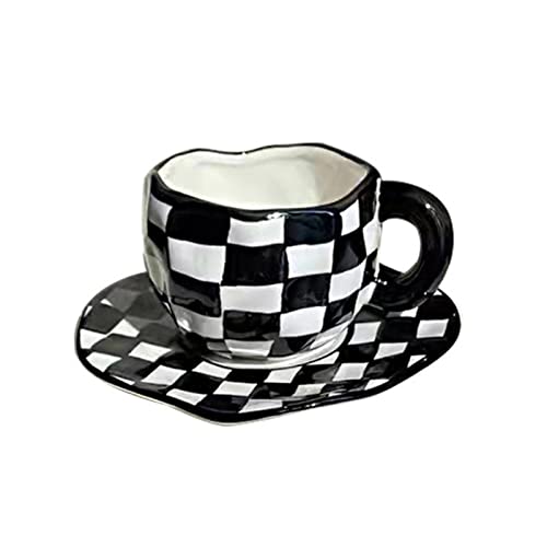 Nordic Monochrome Cup Black and White Checkerboard Mug Ceramic Cup Ins Coffee Cup Dish Afternoon Tea Cups Creative Mugs