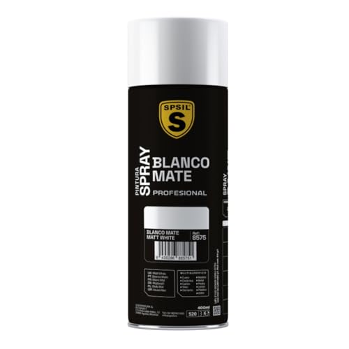 SPSIL Pintura Spray Mate Blanco Mate(pack of 1) 400ml, Secado Rápido Profesional, Aplicación Fácil en Metal Madera Plástico, Interior Exterior Ideal DIY Decoración Muebles Automóviles
