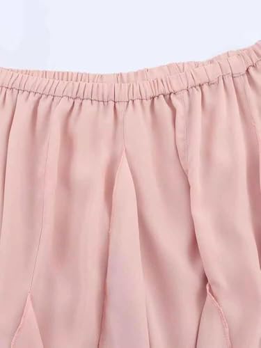 European Style Women's Fashion Pink Asymmetric Layered Mini Skirt Natural Waist Regular3