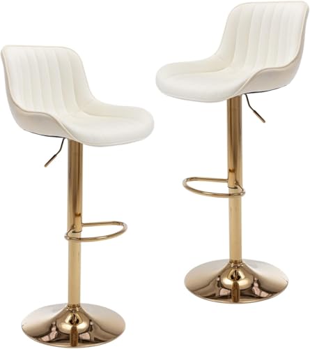 JINPALAY Sgabelli Cucina,set di 2 Sgabelli Bar Alti con Schienale in Velluto Moderni Design Sgabello Bai Alto Cucina Gambe d'oro Altezza Regolabile e Girevole a 360° (2, Beige)