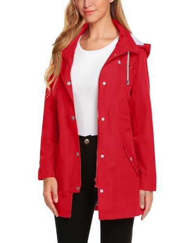 ZHENWEI Women Lightweight Hooded Windbreaker Waterproof Active Outdoor Rain Jacket Red S - Thumbnail 4
