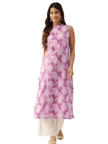 Image of feranoid Unique Printed Choker Neck Back Button Sleeveless Long Kurti