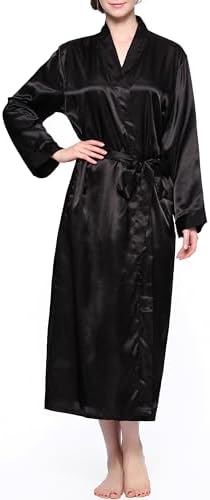 Lavenderi Women's Long Classic Satin Kimono Lounge Bathrobe Robe
