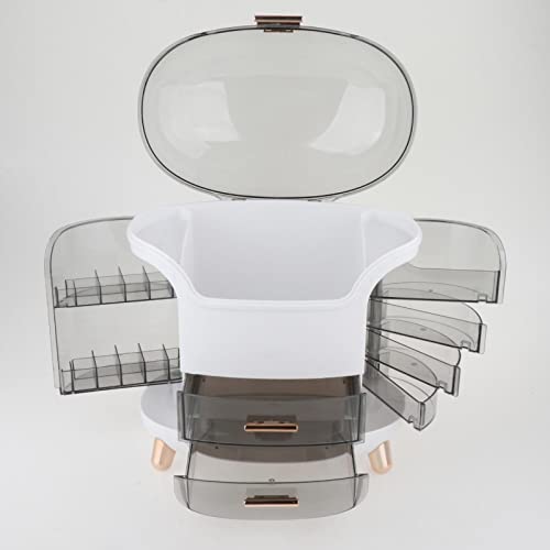 Organizador de maquillaje antipolvo caja de gran capacidad con cajones y tapa transparente blanca 7