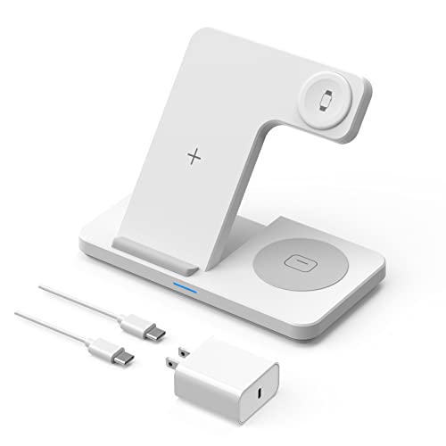 JoyGeek 3-in-1 Wireless Charger for Apple, Foldable Charging Station with PD 20W Adapter, Wireless Charging Stand for iPhone 13/12/ 11 Pro, Pro Max, Mini/SE/X/ 8, iWatch 7/6/SE/3, AirPods 2/3/Pro
