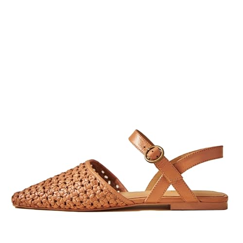 Woven Slingback Flats for Women Fashionable Square Toe Criss Cross Straps Buckle Closure Comfortable Breathable Casual Elegant Slip On Shoes