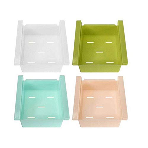 MineDecor Plastic Storage Containers Square Food Storage Organizer Drawer for Refrigerator Fridge Desk Table (Set of 4 Pack, Small Organizer Bins)