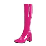  Higher-Heels PleaserUSA Stretch-Kniestiefel Gogo-300 Lack hot pink Gr. 39