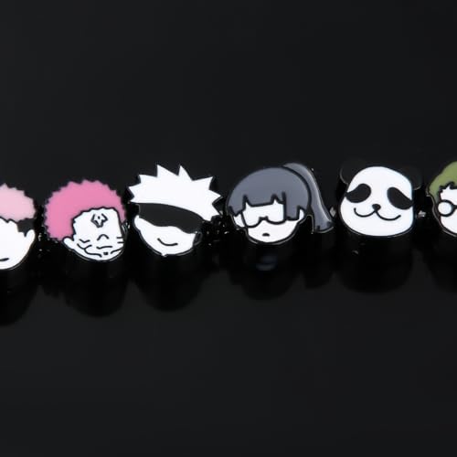SONGCHANGJEWELRY DIY JJK Charm Bracelet Gifts – 9 Mini Anime Faces in Chibi Style – Gojo, Yuji, Sukuna, Panda & More – Removable Alloy Chain for Fans and Collectors3