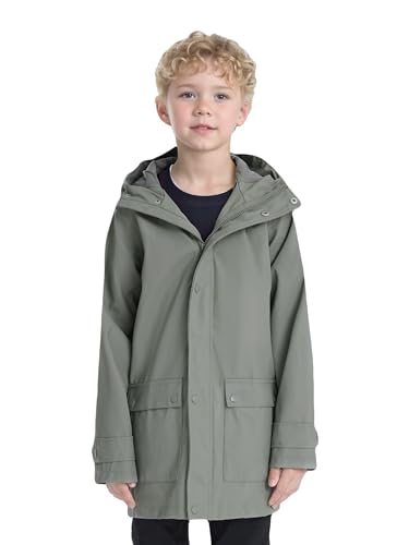 SOLOCOTE Kids Rain Jacket Hooded Lined Rubber RainCoats for Girls Boys Waterproof Windproof Size 5-14Y