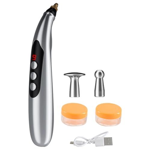 Bolígrafo de acupuntura, recargable con 3 cabezales de masaje, 9 niveles de intensidad, terapia de luz roja, gel conductor incluido, energía meridiana de pulso para aliviar las molestias, color