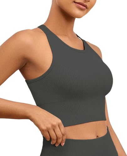 Image of Yoga Sports Seamless Bras for Women Longline Tank Top with Built-in Gym Workout Racerback Bra Tops