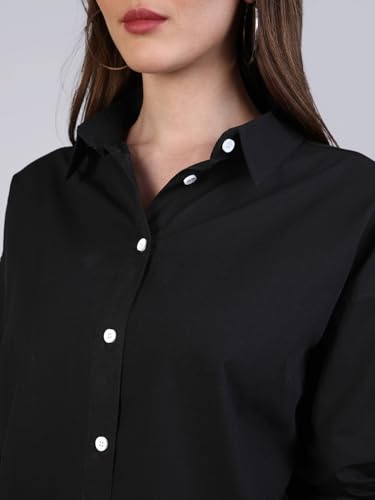 Image of Urbano Fashion Women's Cotton Full Sleeve Oversized Fit Casual Solid Slub Shirt with Spread Collar