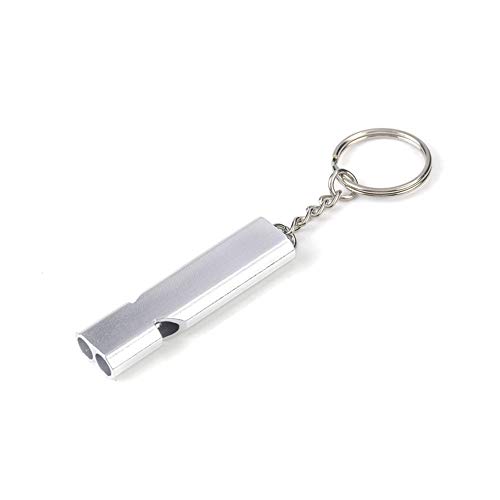 Leoie Outdoor Sport Outdoor Whistle Double-Frequency Alloy Aluminum Emergency Survival Whistle Outdoor Tool Keychain Silver