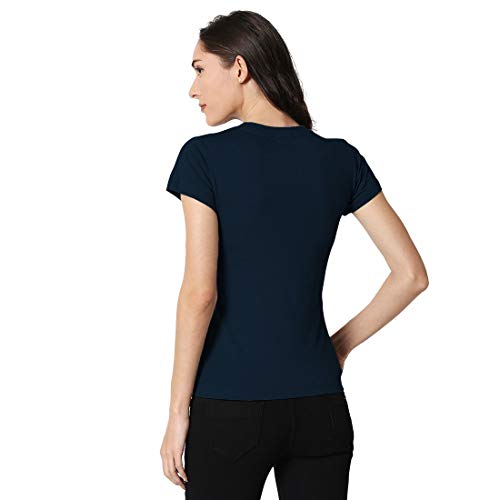 Image of Bewakoof Women's Blue Bunny Rabbit Pocket Printed Slim Fit T-Shirt