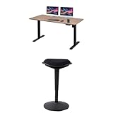 【セット買い】 山善(YAMAZEN) 昇降デスク 電動 昇降式デスク 一枚板 140×60×71-116cm チェリーブラウン/マットブラック AED-1460(CBR/MBK) + 昇降チェア HPSC-55(BK/BK)