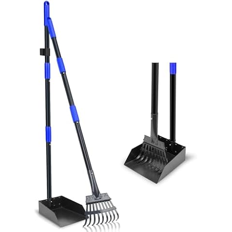 twocorn Pooper Scooper, Dog Pooper Scooper Tray and Rake Set with Adjustable Stainless Steel Long Handle for Large Medium Small Dogs (Blue) Cover