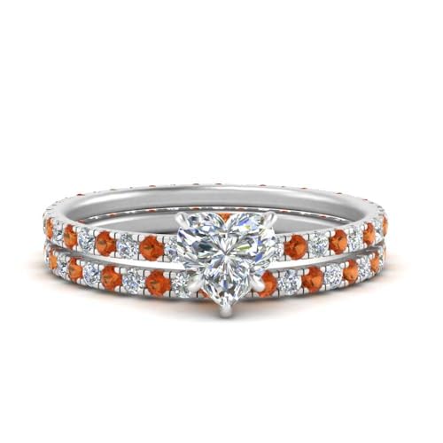 Image of 55Carat Choose Your Gemstone Classic Delicate Diamond CZ Wedding Set sterling silver Heart Shape Wedding Ring Sets Ornaments Surprise for Wife Symbol of Love Clarity Comfortable US Size 4 to 12