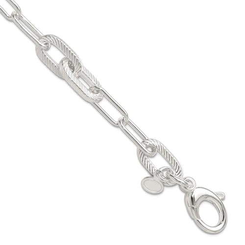 Bracelet grosse maille trombone argent 925 femme texturé 19cm