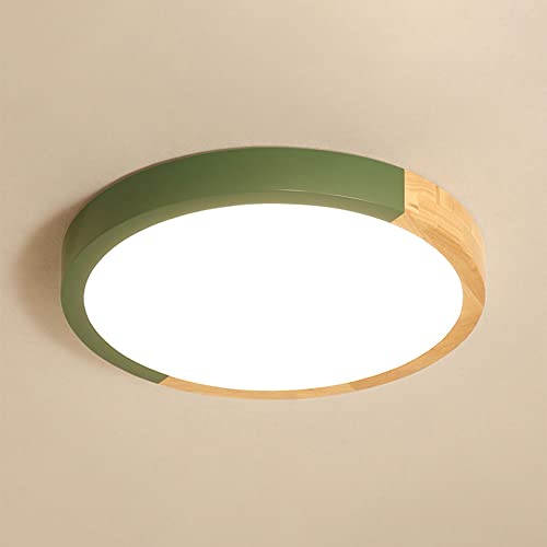 Plafonnier LED ultra-mince en bois vert - Luminaire discret pour plafond de chambre