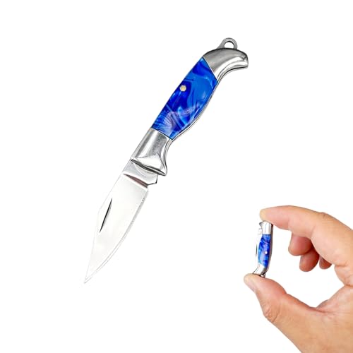 SKYVAN Tiny Folding Pocket Knife with Colorful Handle, Lightweight EDC Miniature Knives, 1.26 Inch Blade for Opening Packages and Small Daily Tasks Mini Tool (Deep Blue Silver)