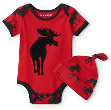 Little Blue House Baby Bodysuit with Hat, Moose On Red, 6-12 Mont...
