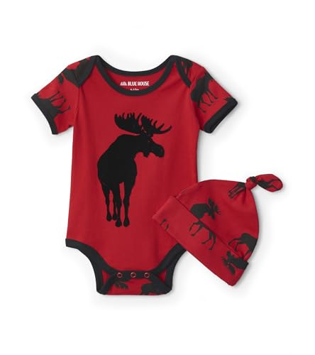 Little Blue House Baby Bodysuit with Hat, Moose On Red, 6-12 Mont...