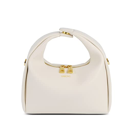 SINBONO Vienna Women's Top Handle Handbag Vegan Leather Shoulder Bag with Crossbody Chain-Beige