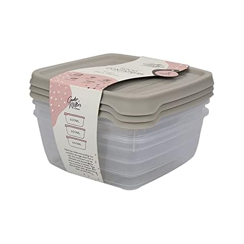 Food Storage Container Set, 3 Pcs 600ml Containers, Airtight Lid, Ideal for Flour, Cereal, Spaghetti, & More, Clear Plastic Microwave, Fridge, Dishwasher Safe Canisters with Durable Lids (Grey) Cover
