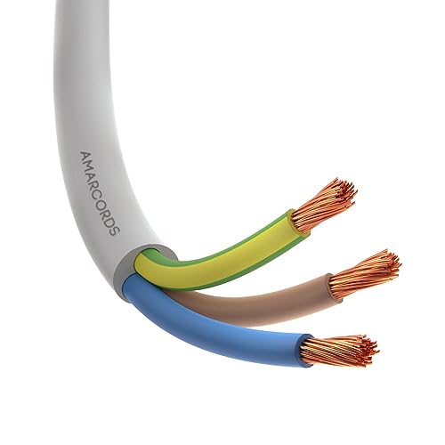 Amarcords - Tripolar electric cable section 3x0,75mm, color: WHITE. Round power cable type H05VV-F, 5 metres