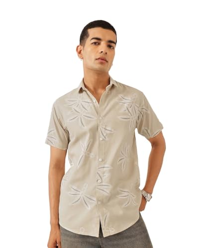 Image of Majestic Man Men's Slim Fit Pure Cotton Printed Casual Shirt - Short Sleeve | Premium Breathable Fabric | Modern Geometric Design
