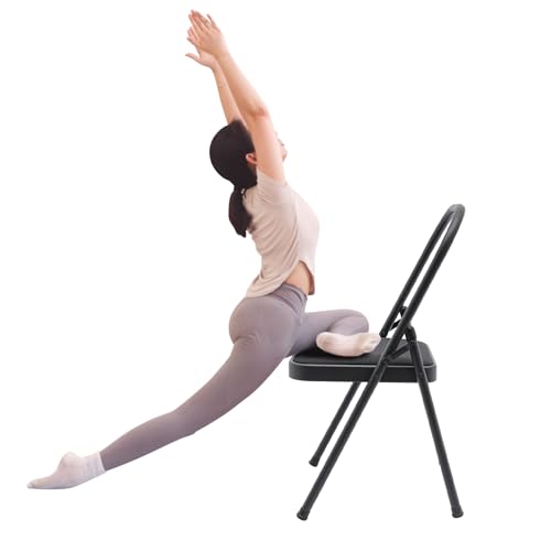 SODONAD Yoga Auxiliary Chair, Foldable Yoga Chairs with Lumbar Back Support, Practice Balance Chair for Adults Strength Training Workout, Black