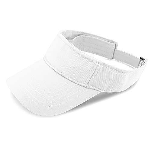 The Hat Depot Kids 100% Cotton Sport Quick-Adjust Strap Closure Sun Protect Golf Visor Cap… (White)