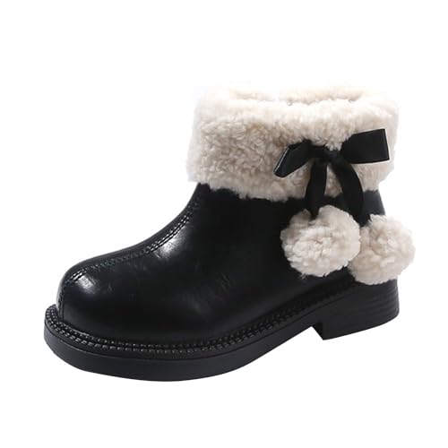 Girls Winter C𝐨wgirl Ankle Boots with Fleece Lining Toddler Big Kids Chunky Low Heel Booties Western Walking Shoes