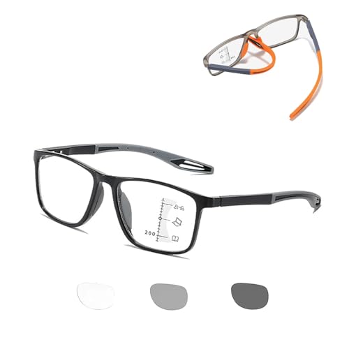 Gafas De Lectura Fotocromáticas Progresivas Multifoco, Gafas Inteligentes Reading Vision Anteojos Multifocales Antiluz Azul, Gafas De Presbicia Con Protección UV Leer Al Aire(Black/Gray,4.0x)