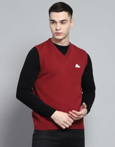 Image of Monte Carlo Men Regular Fit Sleeveless Solid V Neck Winter Sweater (Pack of 1)