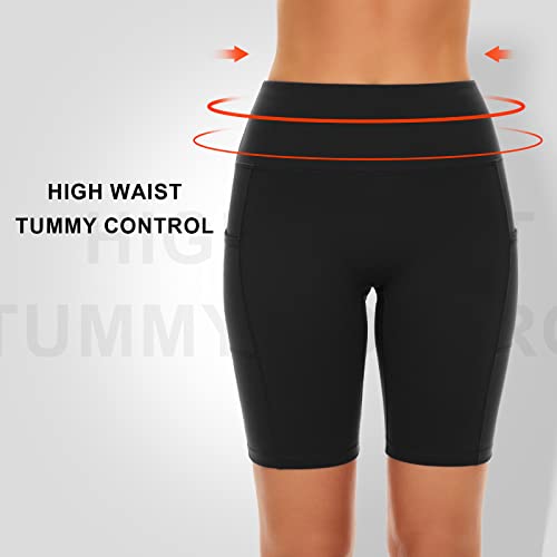 SIMIYA Cycling Shorts Women High Waist Tummy Control Short Leggings with Pockets Soft Comfort Pants Stretch Tights for Running Gym Yoga(Black,L) - Image 2