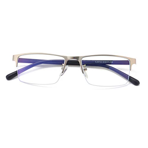 Image of Blue Light Blocking Computer Glasses Metal Semi-Rimless Frame Rectangular Business Gaming Eyeglasses Clear Lens