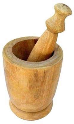 Mortier et pilon en bois fait à la main - Moulin pour herbes, épices et cuisine - Bois de manguier naturel - Mortier et pilon - 10,2 cm, 10,2 cm, 12,7 cm