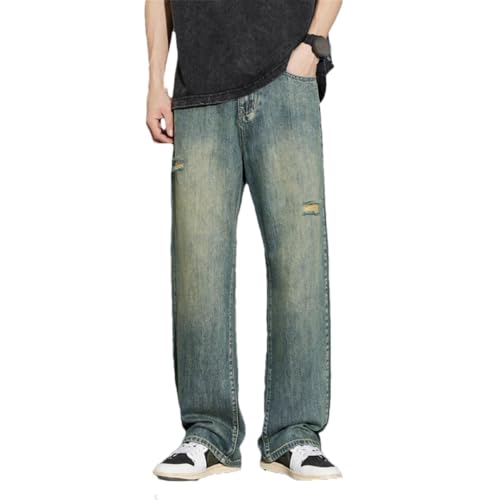 Men Loose Jeans Straight Ripped High Street Vintage Y2k Pants Distressed Denim Male Trousers