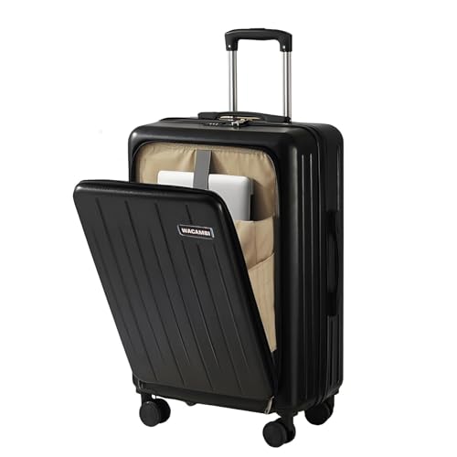 Image of Cabintrolley Bag Polycarbonate 20inch 55cms with 16inch Laptop and USB Port Compartment Small Size Suitcase for Flight Travel Suitable for Men, Women,Boys and Girls (Onyx Black)