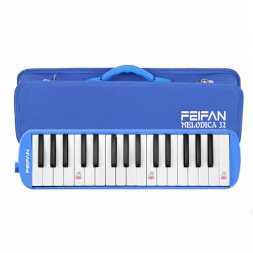 鍵盤ハーモニカ 32鍵 小学生 メロディー ピアノ 立奏卓奏 手提げ 肩掛け ふき口 ホース 卓奏 立奏 ケース 付き 多功能 軽量 ABS樹脂 防錆 ショートマウスピース 延長ホース キャリーバッグ 学生 (ブルー)