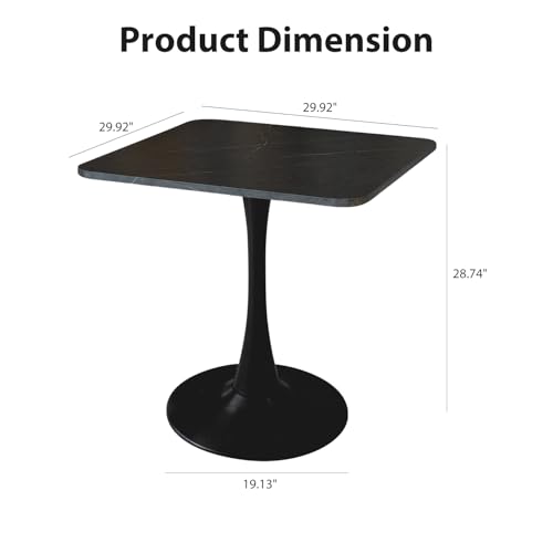 Image of Square Modern Dinning Table 30 inches for 2-4 Bistro Tulip Table with Faux Marble top,Easy Assemble,no Wobble,Stable Sturdy Metal Frame Diameter 30in*H28.74in
